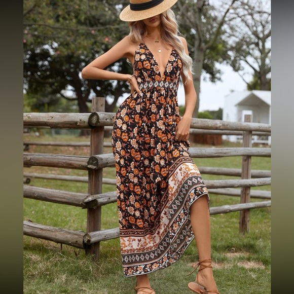 Boho floral print backless cami dress - Picture 5 of 11